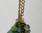Emerald Green Aventurine Wire Wrapped Pendant on Gold Chain