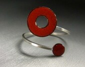 Ready to Ship: Lifesaver In Orbit Ring, Cherry Red and Burgundy Red Kiln-fired Glass Enamel and Sterling Silver, Adjustable