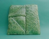 Highfire ceramic milky green handbuilt textured clay quilt - vintage button textures
