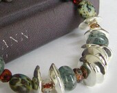 Blue Kyanite Bracelet with Amber Glass and Greek Ceramic Beads