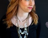 Quartz, pearl, and brass statement necklace
