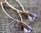 Pink Amethyst Briolette Marquise Dangle Earrings in 14k Gold Fill - Pink Gemstone Jewelry