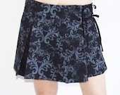 Black and Grey Damasc Mini Skirt , Short Skirt , Wrap Skirt , A line