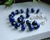 lapis necklace, indigo cobalt blue sterling silver stone jewelry, adjustable