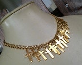 Gold Cross Necklace - Statement Jewelry with 17 Crosses