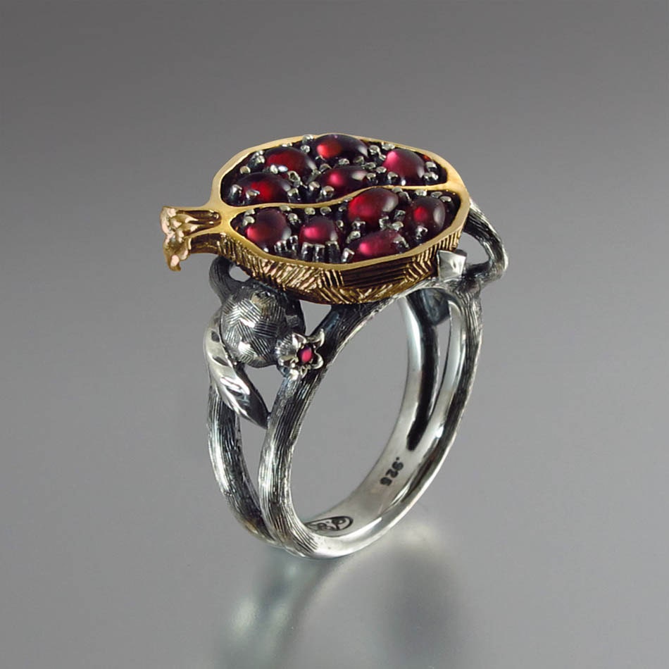 RESERVED for rw POMEGRANATE bronze and silver ring