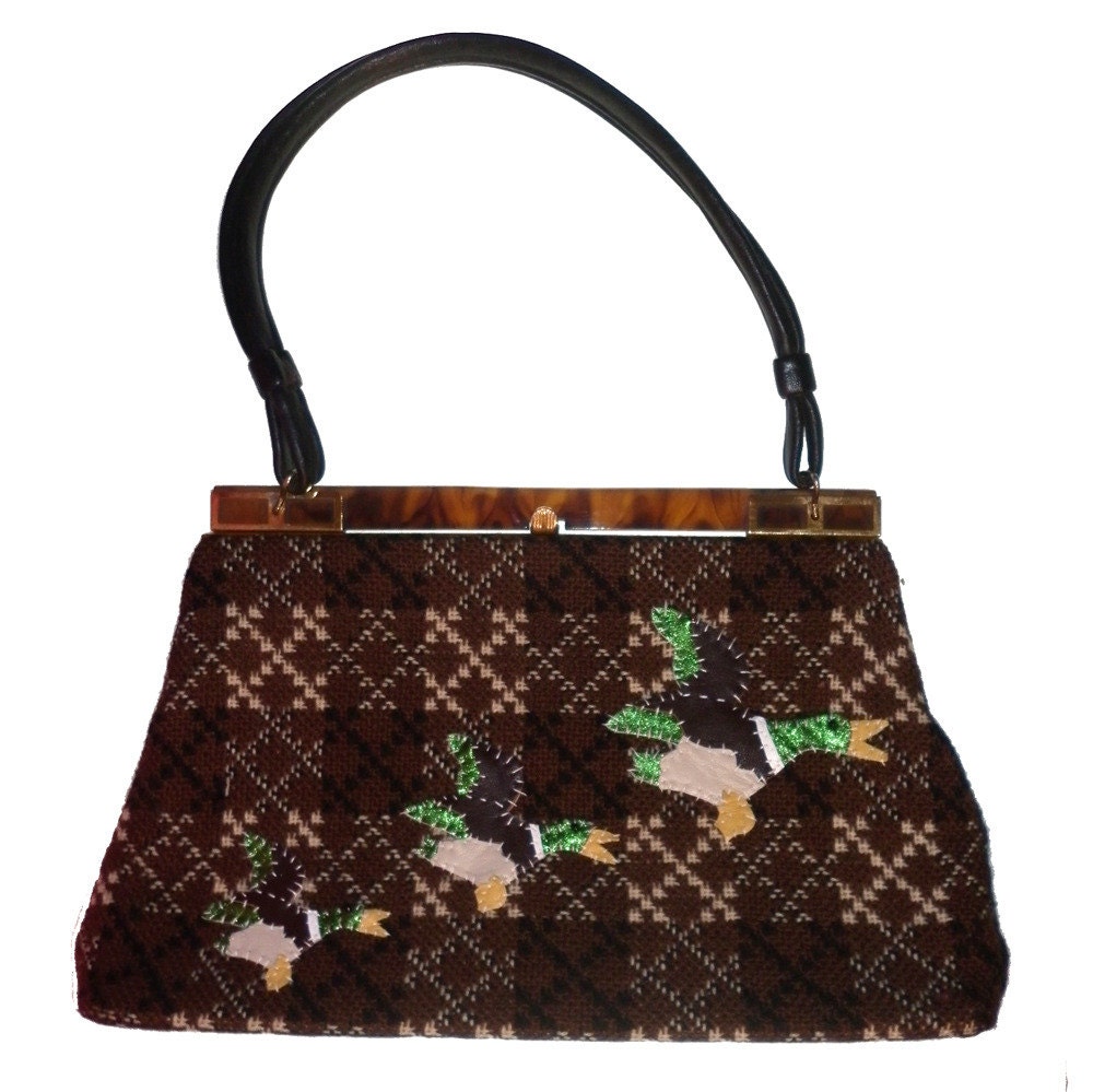 Vintage Brown Welsh Wool Flying Duck Handbag