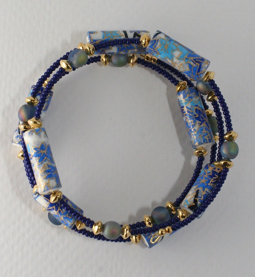 Lapis Washi Bangle Bracelet - made from sealed PAPER BEADS