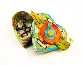 wedding shower, heart shaped ring box, orange keepsake box floral emerald green yellow music ring holder jewelry organizer mint green