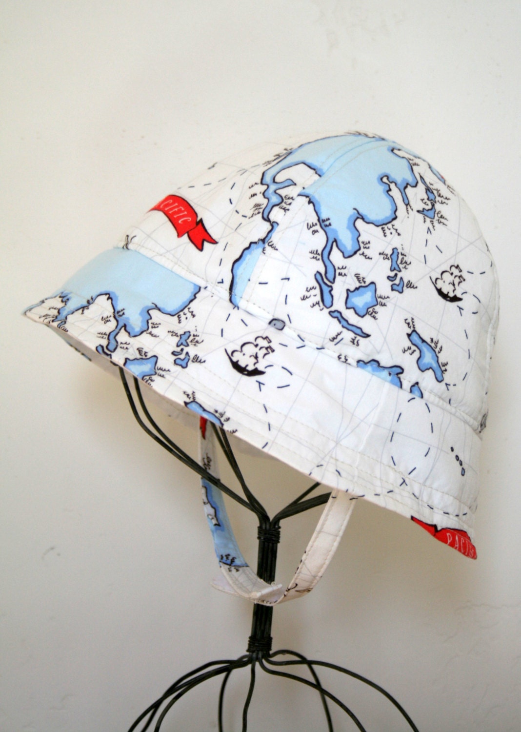 Baby or Toddler Sunhat, Nautical Map in White and Blue
