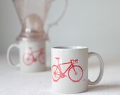 Bike mug - grey and red - screen printed bicycle coffee cup