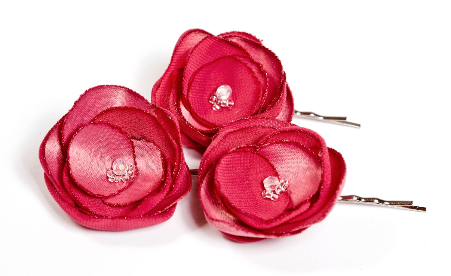 Fuchsia Hair Pins - Small Fuchsia Pink Flower Hair pins