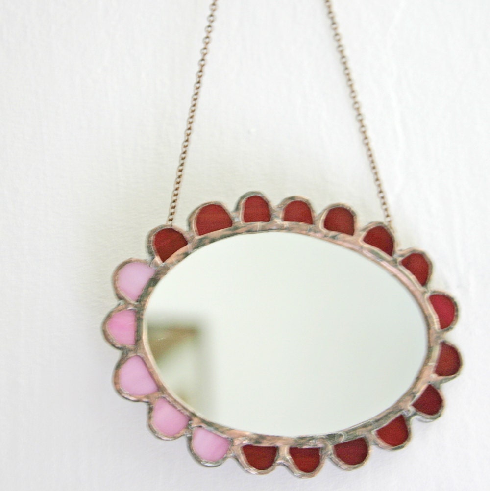 Just a little Granny Chic Mirror - stained glass mirror in red and pink - MADE TO ORDER