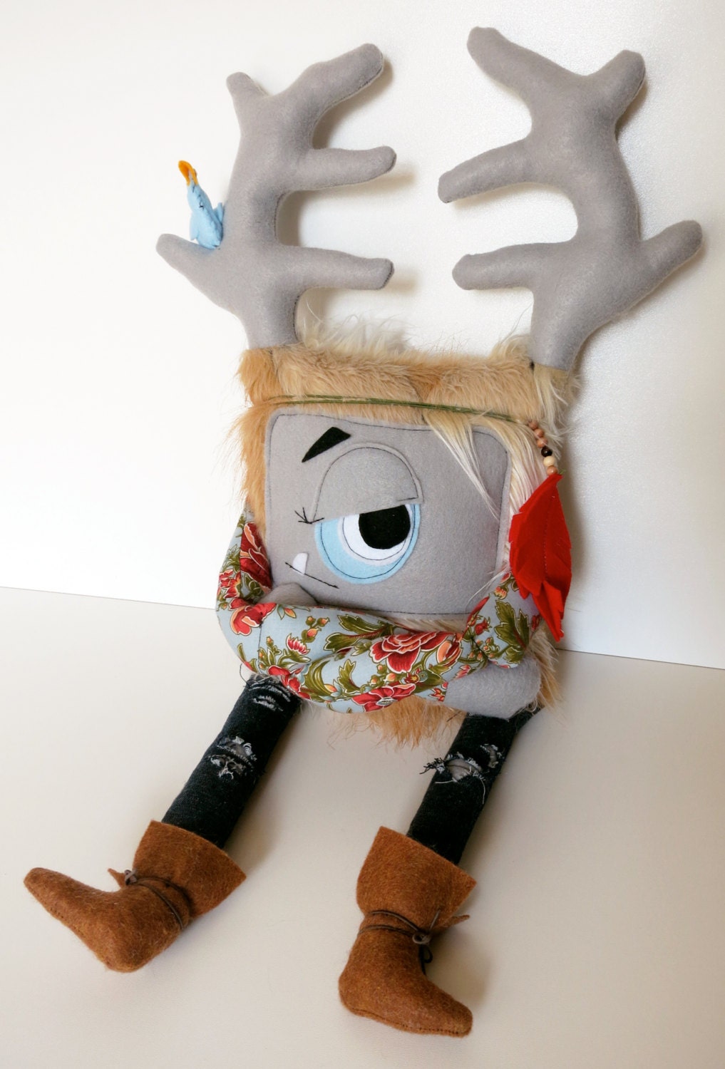 Rose the Grumpster - Hand sewn, plush hipster monster