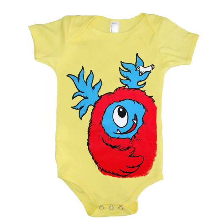 Baby Monster Onesie - Yellow with Red Monster size 6 month