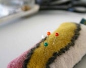 Pincushion - Hand Felted Merino Wool - Dusty Pink, Mustard, Grey/Cream and Charcoal Lines