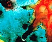 Aqua Red Yellow Earthy Coral Reef Water Ocean Natural Formation 51 Small format art matted ready to frame sharon cummings abstract painting