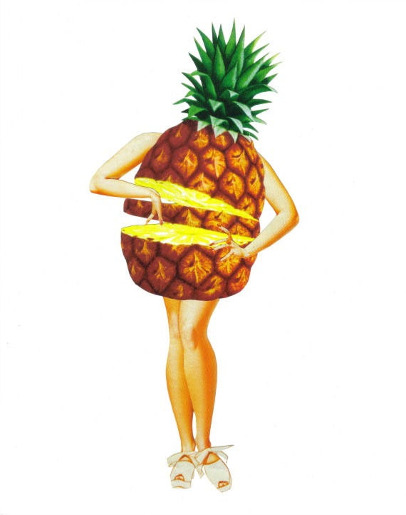 Print of Paper Collage Art Pineapple Decor Fruity Tropical Decor Art for the Kitchen
