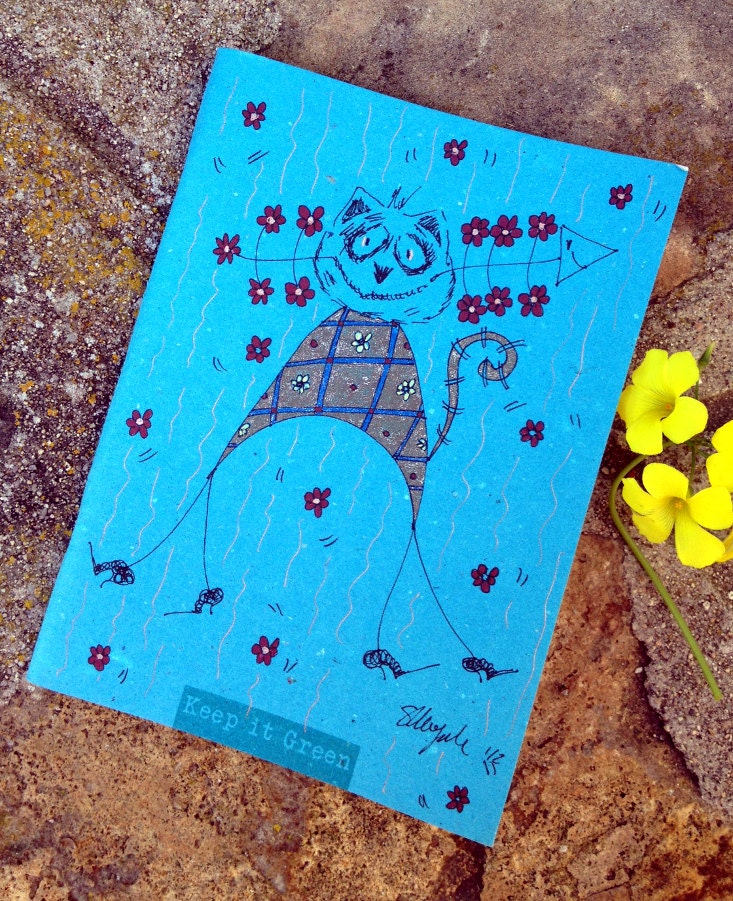 Ecological Recycled Turquoise Spring OOAK  notebook-Spring Cats