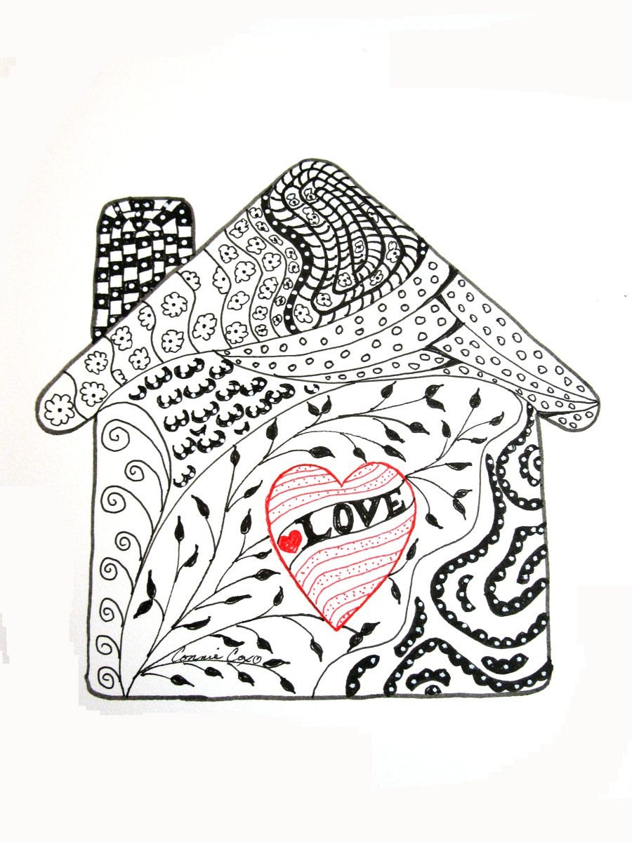 Love Lines Pen and Ink Abstract Drawing Love is the Heart of the Home