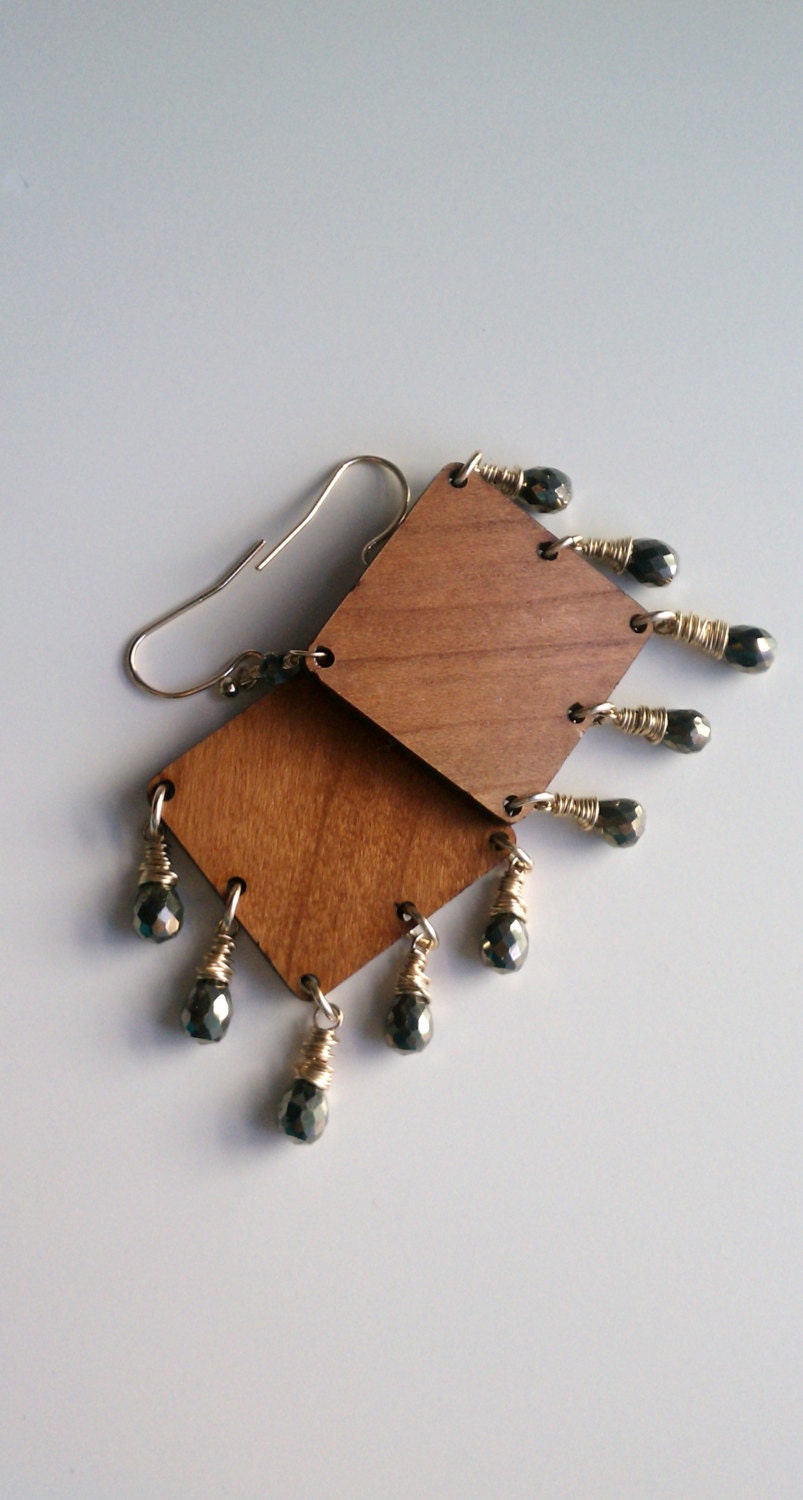 Wooden Diamond & Pyrite Squared Chandeliers