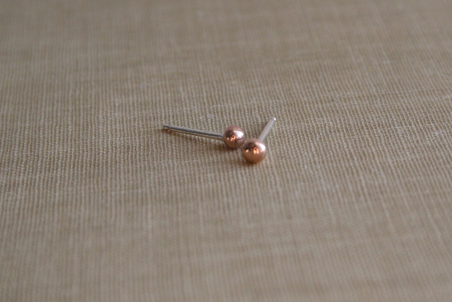 Solid 14K Rose Gold & Sterling Silver Ball Stud Post Earrings