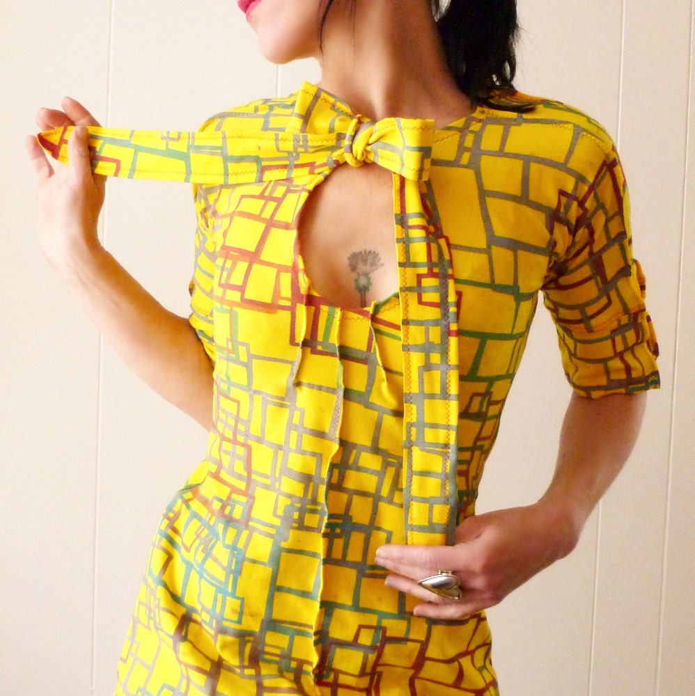 You Are My Sunshine  - iheartfink Handmade Hand Printed Womens Bright Colorful Print KeyHole Top with Ties