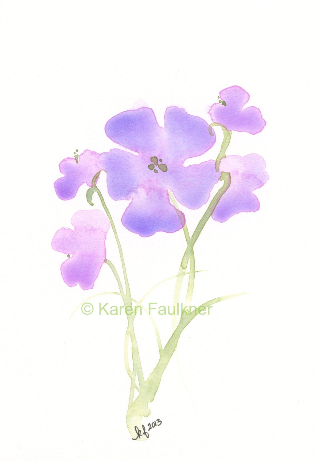 Art, painting, watercolor painting: Lavender Wildflowers