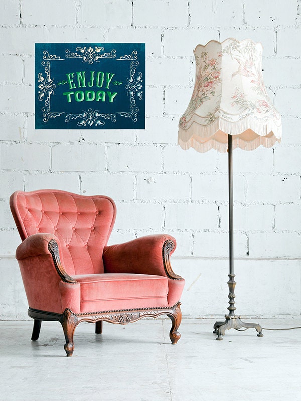 Enjoy Today 11x14 Typography Art Print in Dark Teal and Green