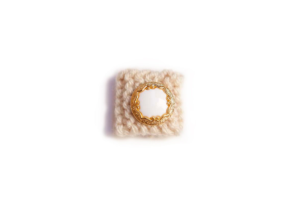 Knitted Ring - White with Gold and White Royal Button - From The Admiral's Collection