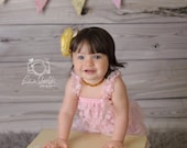 The "Faye" Bunting.  As Shown, Shabby Chic Banner, 7 Fabric Pennant Flags, Med. Flags in Pink, Yellow, & Off White Party Decor, Prop.