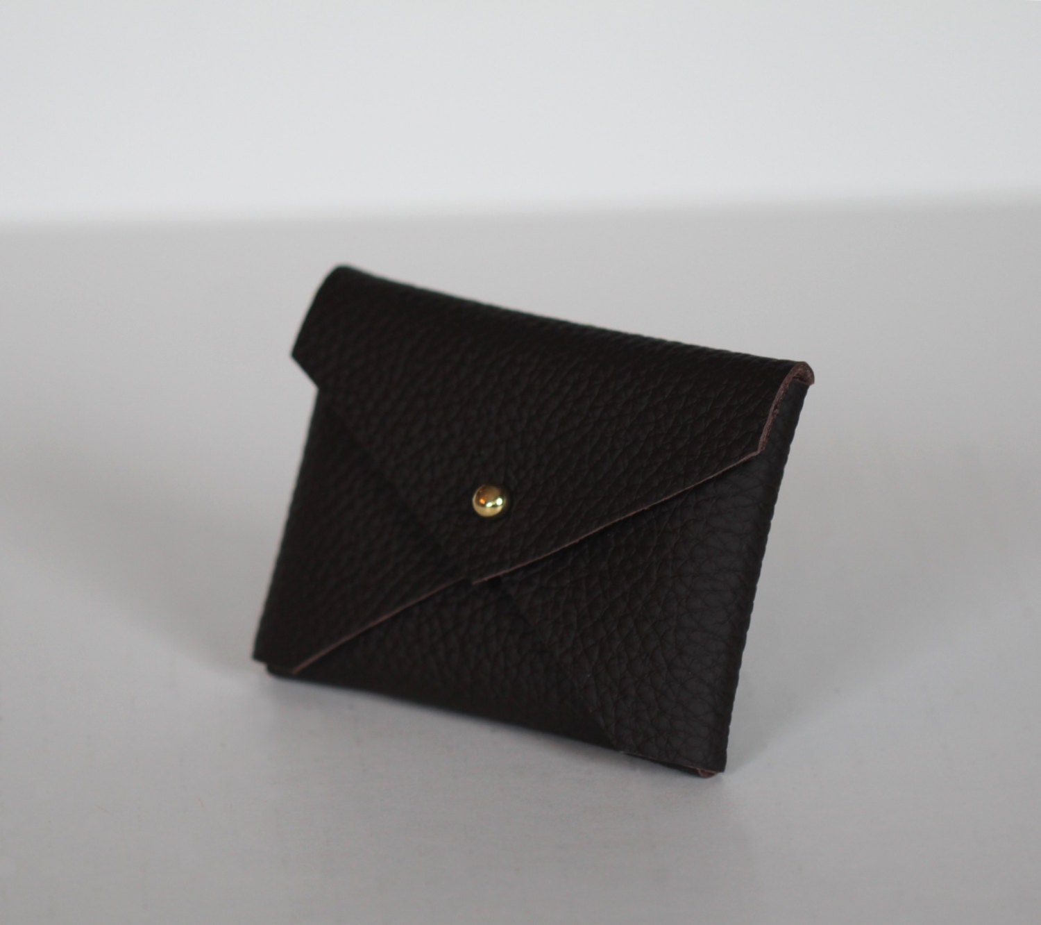 Dark Brown leather handmade business card holder, envelope style case