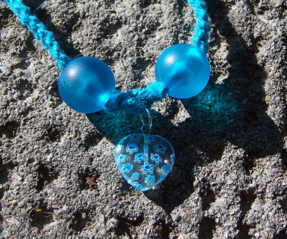 Blue Hemp with Blue Beads and Glass Heart