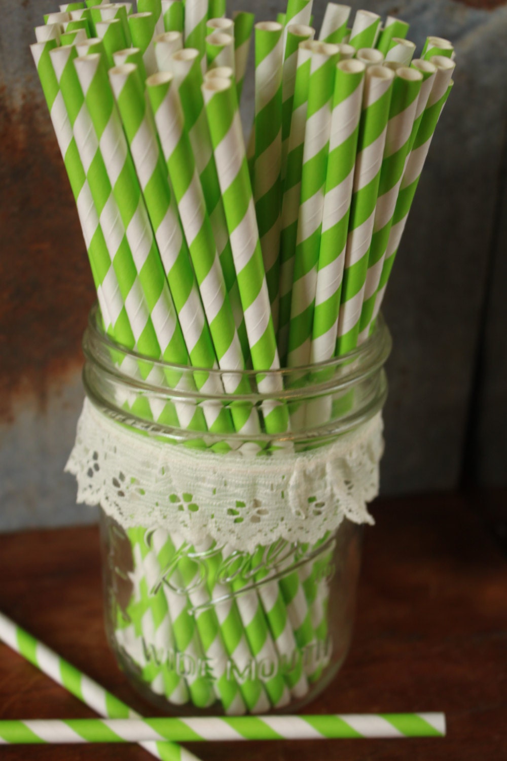 Bright Green Striped Paper Straws- Set of 20 Il_170x135