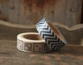 Blue Chevron, Grey Flowers -- Washi Tape -- set of two Il_170x135