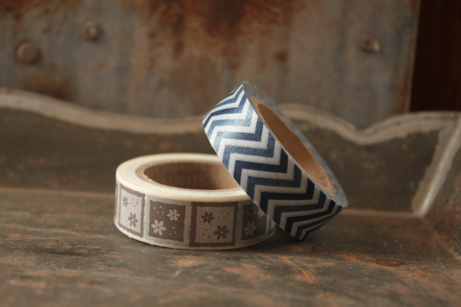 Blue Chevron, Grey Flowers -- Washi Tape -- set of two Il_570xn