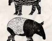 Tapir and Baby Linocut