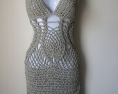 Crochet dress, Tea green, monokini halter, resort wear bohemian, beach cover up, gypsy clothing, hippie, summer dress