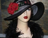 One of a Kind 1920s Gatsby Inspired Striped Brocade and Floral Hat