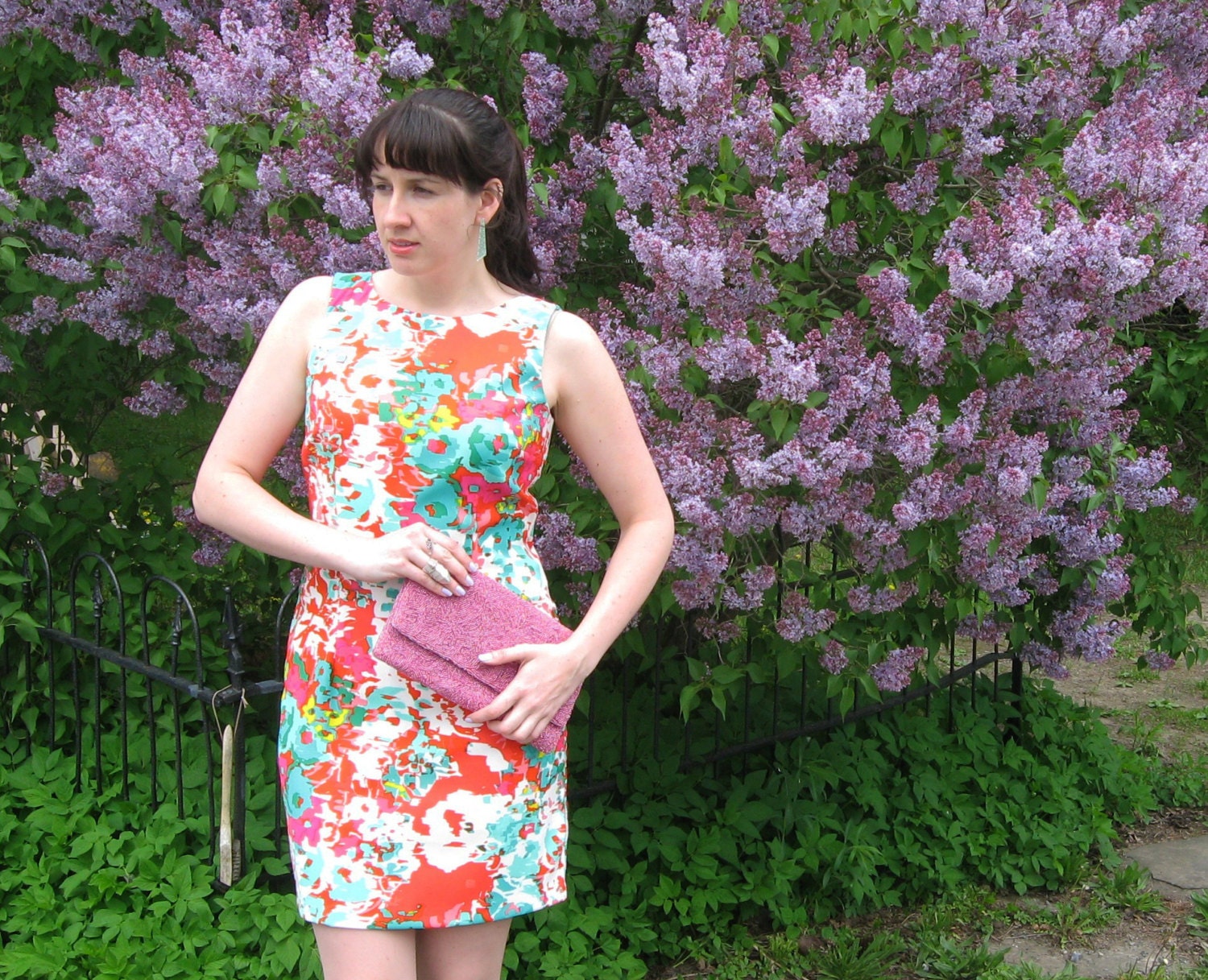 Hot Pink Beaded Clutch Purse- Upcycled Recycled  Handbag - Ready to Ship