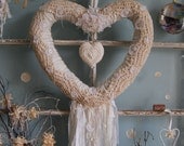 Hold You in My Heart - Abandoned Linen, Button, and Lace Shabby Chic Wedding Heart Wreath