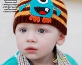ALIEN MONSTER Childrens and baby  BEANIE - hat (Brown/Orange Striped) , childrens accessories, boys hats, girls hat
