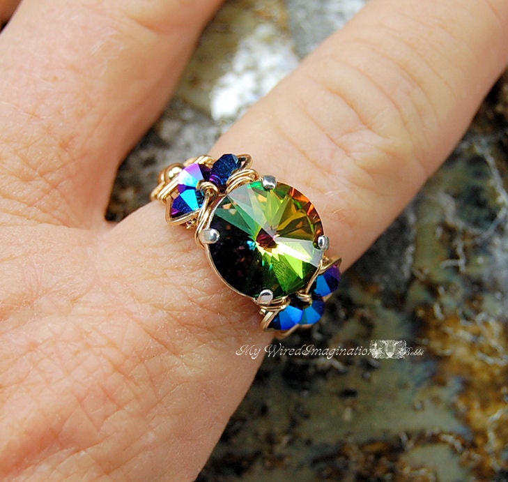 Vitrail Medium Swarovski Crystal Handmade Wire Wrapped Ring - Fine Jewelry
