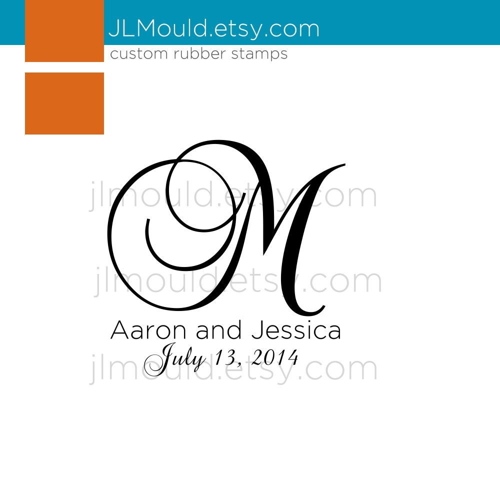 Wedding Bridal Gift Mongram Names  Custom Stamp 0010 - Red Rubber or Clear