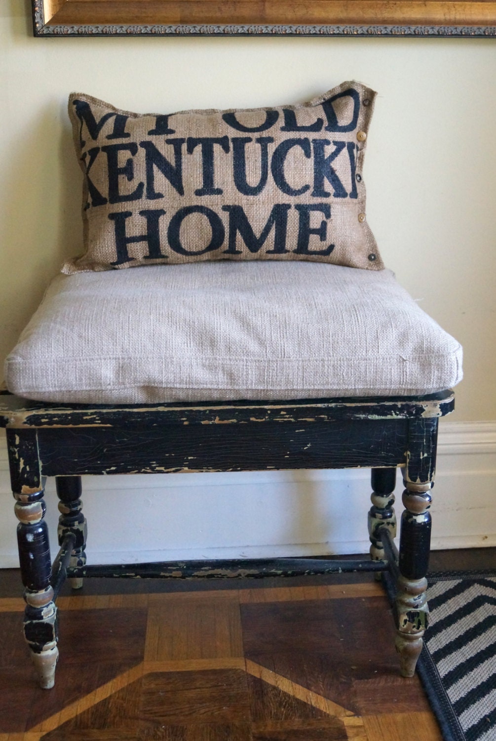 Burlap Quincy Pillow -  My Old Kentucky Home - state song - fathers day