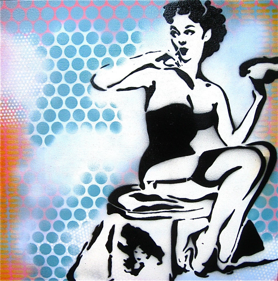 Original Graffiti Art Painting on Canvas Large Scale 20" x 20" Stencil Pop Art Pin Up 2013