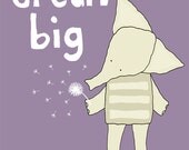 Dream Big, Nursery Art, Baby Girl Nursery, Purple, Nursery Print, Elephant Nursery, Art for Children, Kid's Room Decor