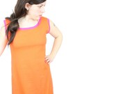 Womens Tangerine Orange and Hot Pink Color Block Neon Dress in Organic Cotton Jersey and Bamboo Rayon in LARGE// by Nicoles Threads