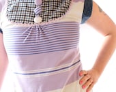 Womens Periwinkle Purple and Navy Striped Tunic with Plaid Bib Large // One of a Kind // by Nicoles Threads
