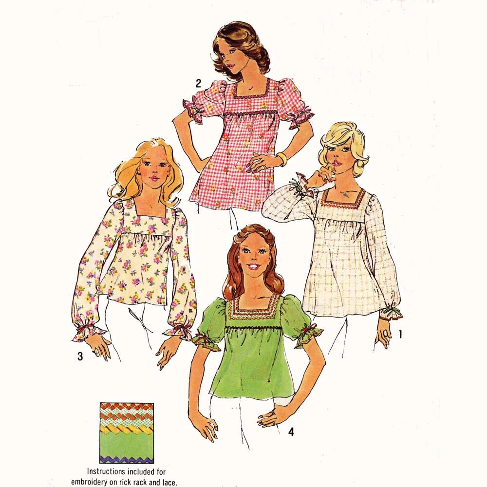 Boho prairie peasant top vintage sewing pattern Simplicity 6900 SZ 10 to 12 or 14 to 16